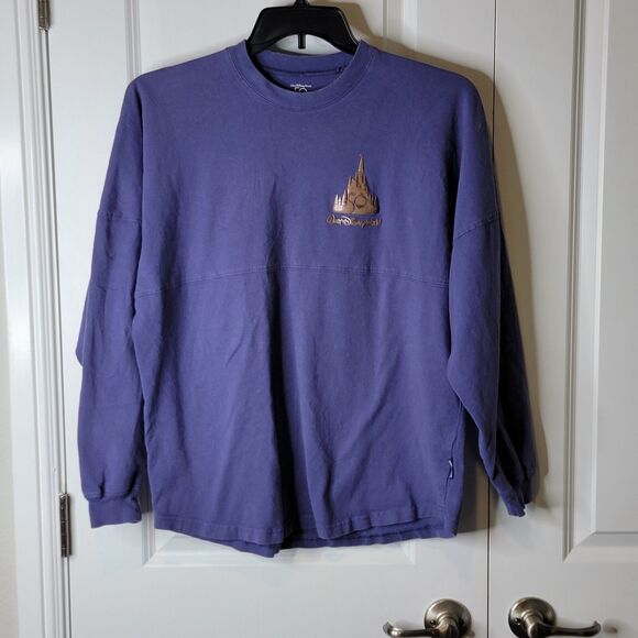 Disney World 50th Anniversary Sz Md Spirit Jersey Sweatshirt Purple Puff Print - Picture 1 of 10